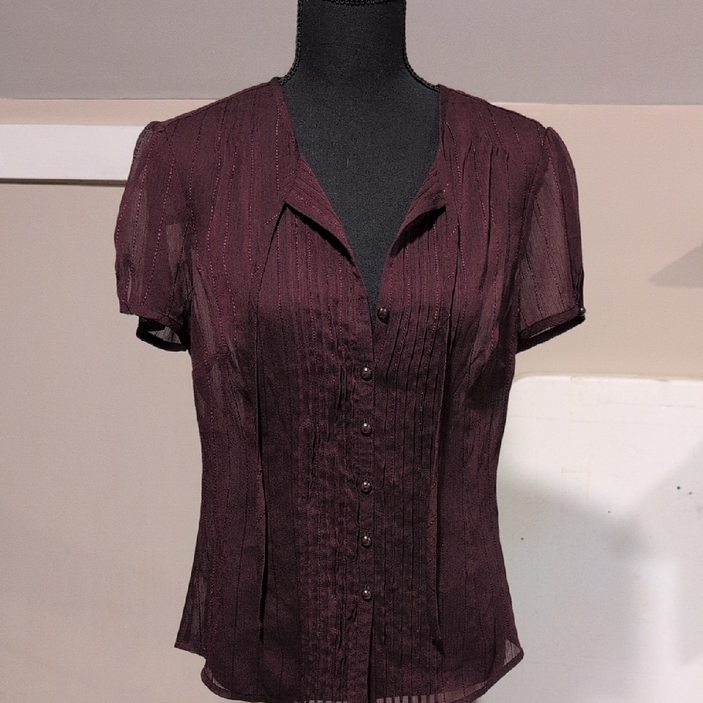 LOFT Deep Burgundy Short Sleeve Blouse